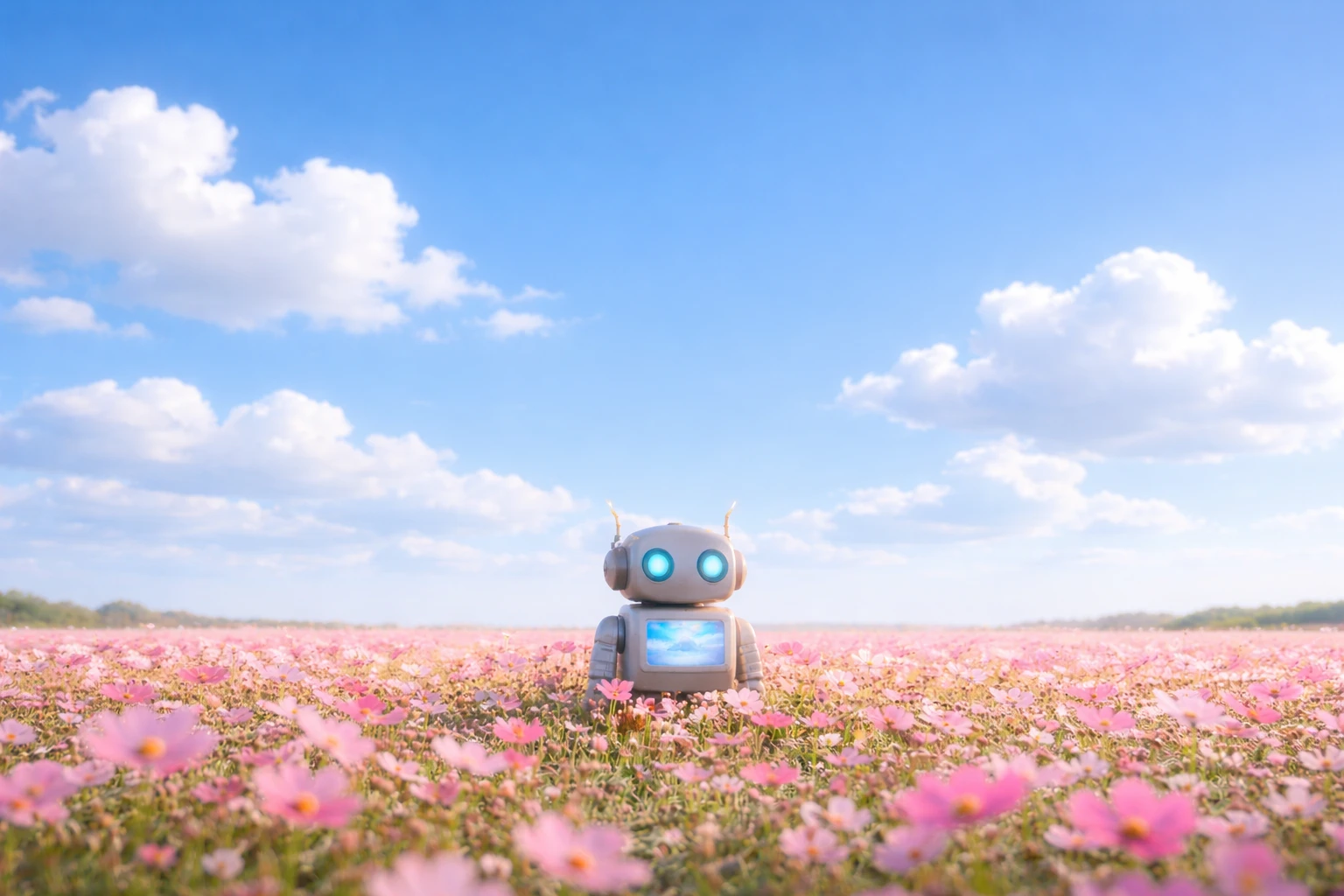 AI agent in a field of flowers